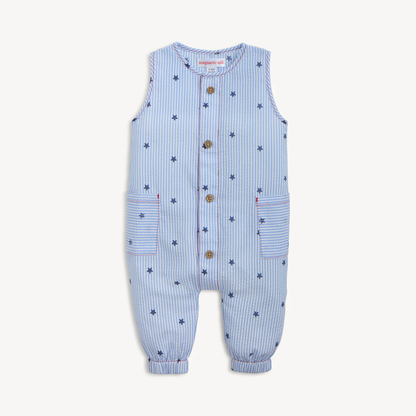 Seersucker Stripe - Stars Pants Magnetic Romper