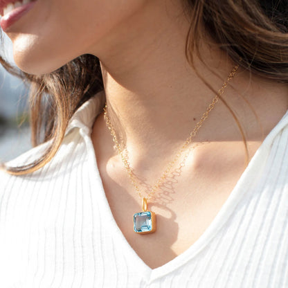DMD N Mini Charm Necklace - Blue Topaz