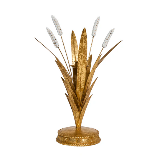 Forest Walk Wheat Candlestick - Gold 13"
