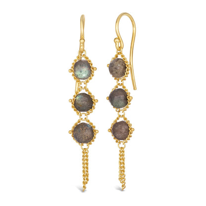 Textile Trio Labradorite Earrings in 18kt Gold