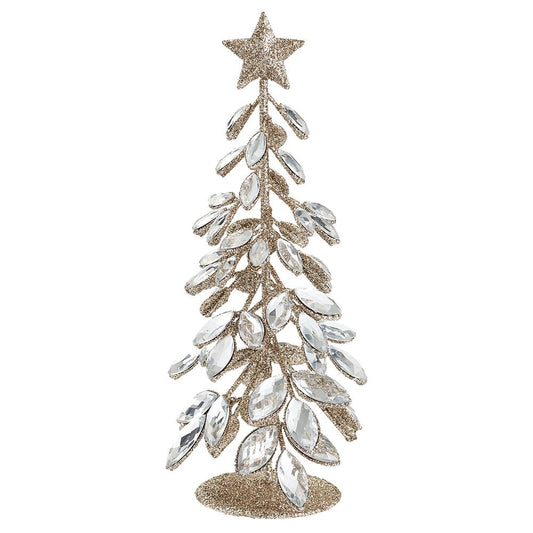 ASF Glittered Rhinestone Tree with Star - Clear & Gold 9.5"