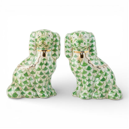 Staffordshire Small Dogs - Green Fishnet - 5"H - (Set of 2)
