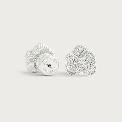 Orchid - White Pave Stud Earrings - Silver