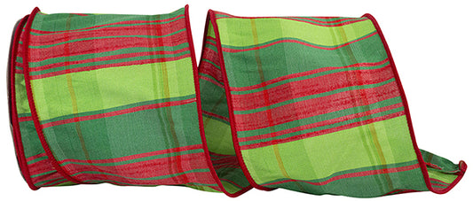 4" X 10Yd Plaid Grand Stripes Ribbon - Lime