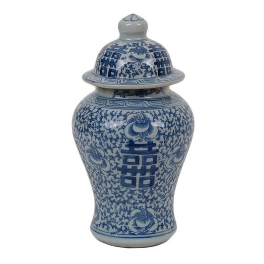 Blue & White Double Happiness Mini Jar 9"