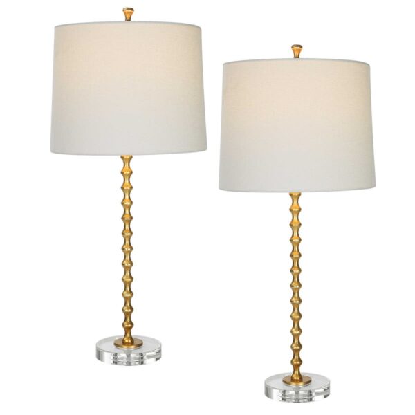 UTM Gold Ribbed Buffet Lamp on Crystal Base 29"