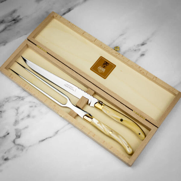 CDS Laguiole Carving Set - Brass & Natural Handle - Set/2